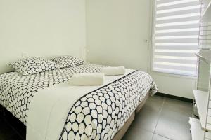 帕拉瓦莱弗洛Le Sunlight - T2 bord de mer, Parking的白色的卧室设有床和窗户