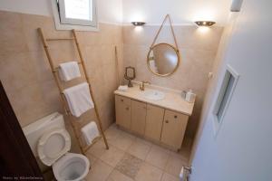 特拉维夫הסמטה של יפו的一间带卫生间、水槽和镜子的浴室