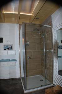 SchuineslootB&B BeZINspiratie的浴室里设有玻璃门淋浴