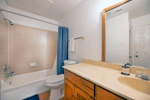 奥斯汀Charming mini-suite in West Campus!的一间带水槽、卫生间和镜子的浴室