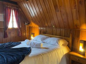 桑塔纳Abrigo da Serra- Nature Trails的一间卧室配有一张木墙床