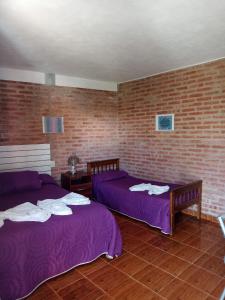 米娜克拉韦罗Complejo Navi的一间设有两张床和砖墙的房间