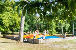 图勒科夫First Camp Torekov-Båstad的一群人在公园的游泳池里玩耍
