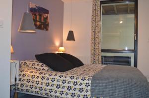 武夫赖佩蒂特科特度假屋的窗户和床筒的床上床