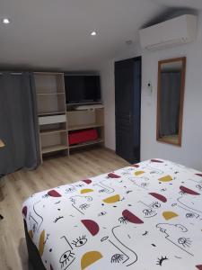 Champagné-les-MaraisOCEANE的一间卧室配有一张床和一台电视。