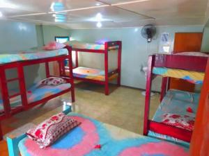 玛娜岛Mana Lagoon Backpackers的宿舍间设有三张双层床。