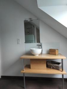 Saint-Germain-du-CorbéisSt Germain的浴室设有水槽和架子上的镜子