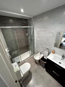 里瓦德塞利亚Apartamento - Riba De Sella的浴室配有卫生间、盥洗盆和淋浴。