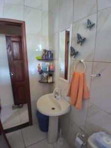 大塞拉Maravilhosa praia do Sargi - BA的一间带水槽和镜子的浴室