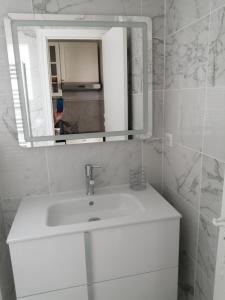 盖塔里studio guéthary - 100 m plages et centre a pieds的浴室设有白色水槽和镜子