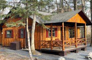 斯特劳兹堡Mountain Springs Lake Resort的木头小屋,带门廊