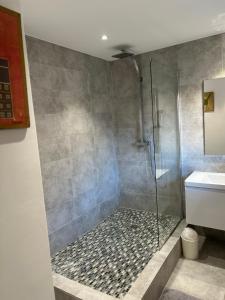泰尔斯贝斯Ti Koala的一间带玻璃淋浴间和水槽的浴室