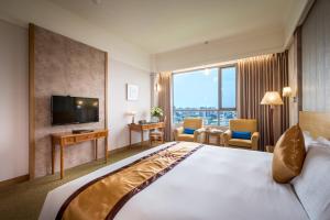 嘉义市嘉义皇品国际酒店的酒店客房设有一张大床和一台电视。