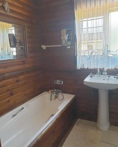 阿曼济姆托蒂深蓝旅馆的带浴缸和盥洗盆的浴室