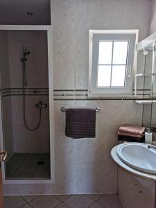 拉帕拉德La Casa Amarilla的带淋浴和盥洗盆的浴室