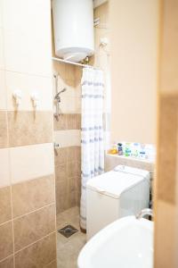 布达佩斯Apartment of Közraktár的一间带卫生间和淋浴的浴室