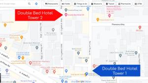 曼谷Double Bed Hotel的一张酒店塔楼双人床地图
