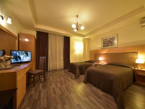地拉那多罗城市酒店 的酒店客房设有两张床和一台平面电视。