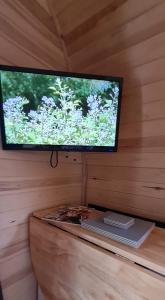 什鲁斯伯里Habberley Glamping Pods的小屋内配有平面电视