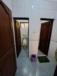 阿鲁沙Villa Jane的一间带卫生间的浴室、一个窗户和一扇门