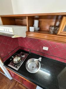 科尔多瓦Apart Hotel Bari的厨房柜台配有炉灶和水槽