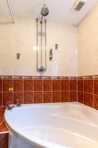 坎特伯雷伊文希尔酒店的浴室设有浴缸,铺有棕色瓷砖。