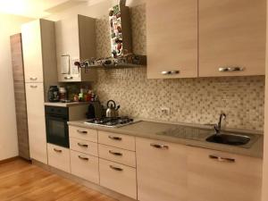 帕多瓦Appartamenti Portavenezia的厨房配有水槽和炉灶 顶部烤箱