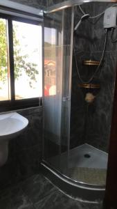 MalitbogPortofino Homestay的浴室里设有玻璃门淋浴