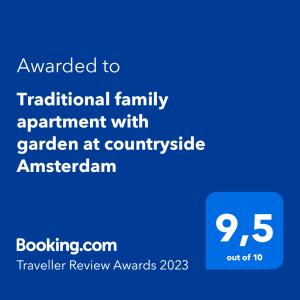 LandsmeerTraditional family apartment with garden at countryside Amsterdam的表示与乡村边的蚂蚁面包车签约的签约书