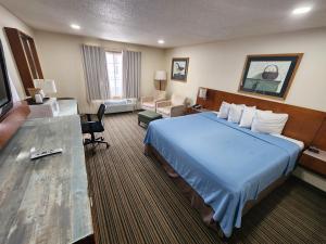 普雷里德欣温莎广场酒店的酒店客房设有一张大床和一张书桌。