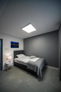 威利兹卡KP Claudia的一间卧室配有一张大床和一盏灯