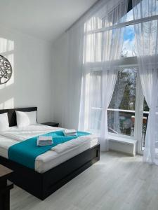 皮利佩齐DACHA на Магурі的一间卧室设有一张床和一个大窗户