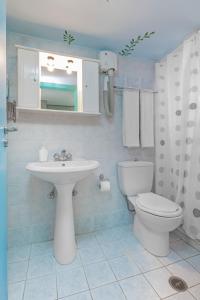 哈拉奇Haraki Mare Studios beach front的一间带水槽、卫生间和镜子的浴室