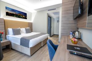 伊斯坦布尔The Omiya Hotel的酒店客房,配有床和电视