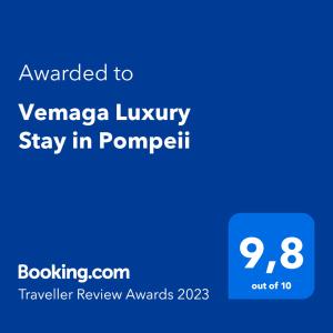 庞贝Vemaga Luxury Stay in Pompeii的电话的屏幕,上面写着给vancouver豪华住宿的短信