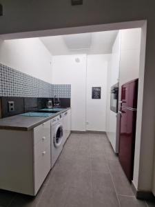 Aflenz KurortFerienwohnung in Aflenz Kurort的厨房配有洗衣机和冰箱。