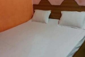 阿格拉Krishna Guest House By WB Inn的一张白色的床,上面有两个枕头