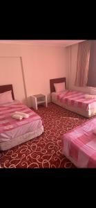 AltındağAmkara apart hostel 5的配有粉红色床单的客房内的两张床