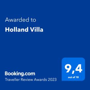 Holland Villa Vancouver的证书、奖牌、标识或其他文件