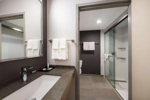 圣何塞圣何塞机场万怡酒店的带浴缸、水槽和淋浴的浴室