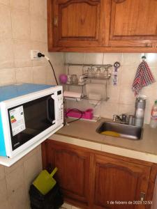 内乌肯Monoambiente para 2 personas en Neuquen的厨房配有微波炉和水槽