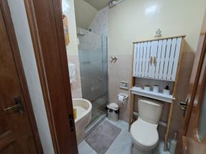 拉巴斯Bonito departamento Sopocachi centro的一间带卫生间和淋浴的小浴室