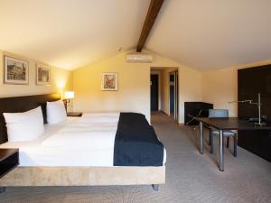 吕讷堡多美洛老百货酒店的配有一张床和一张书桌的酒店客房