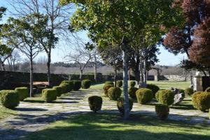 卢戈CASA DE ALDEA VAL DOS SOÑOS的一座种植了灌木和树木的花园,以及一条小径