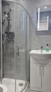 梅德斯通Modern One-bedroom flat in Maidstone的带淋浴和盥洗盆的浴室