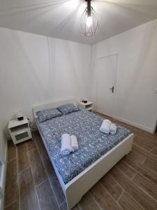 维勒班特Maison Chaleureuse的一间卧室配有一张大床和两个枕头