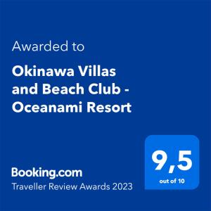 Okinawa Villas and Beach Club - Oceanami Resort的证书、奖牌、标识或其他文件