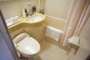 函馆啄木地酒店的一间带卫生间和水槽的小浴室