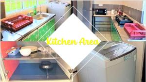 米里A&W Homestay, Vista Perdana, Miri的厨房区配有柜台和洗衣机。