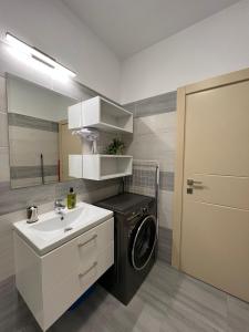 雅西Perfect Host Palas的一间带洗衣机和水槽的浴室